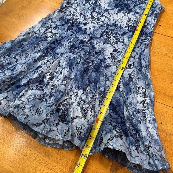 Betsey Johnson Juniors Tank Lace Blue Midi Dress Floral Lined Layered, Size 14 - Picture 7 of 9